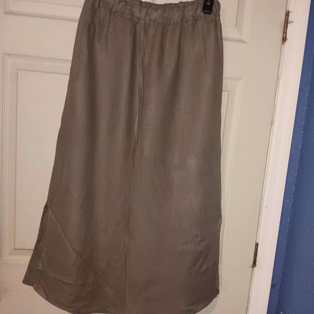 Elegant Tan Women's Linen Wide Leg Pants With Elastic Waist Sz S